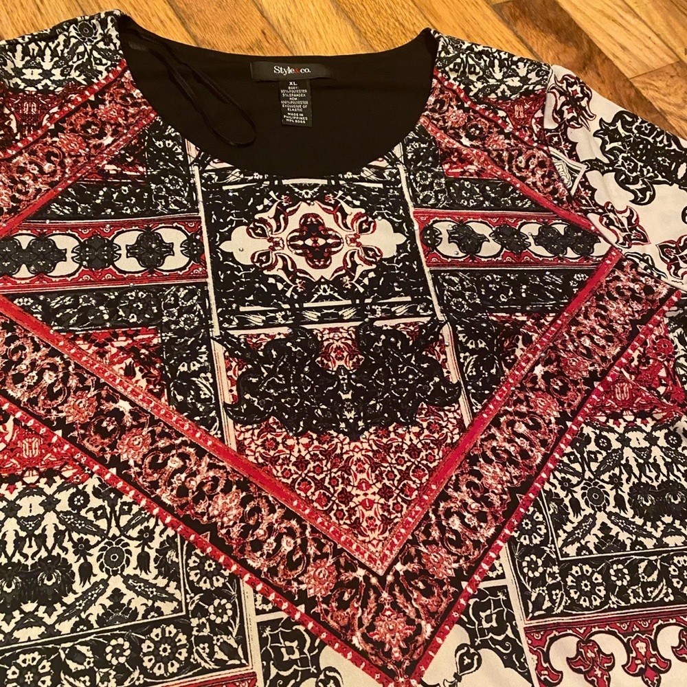 Style & Co Studded Tunic Blouse | Boho Tribal Print | 3/4 Sleeve | XL - Picture 3 of 7